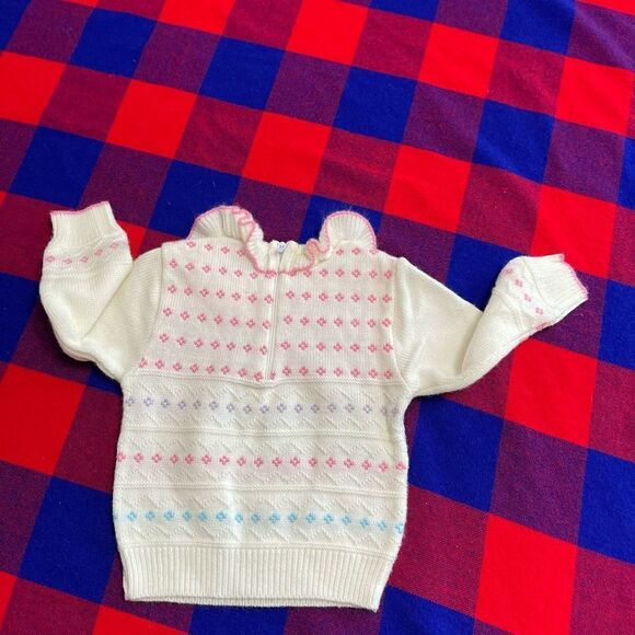 Petit Jouet VTG White Pink Blue Purple Flower Sweater Toddler See Measurements - Picture 10 of 11